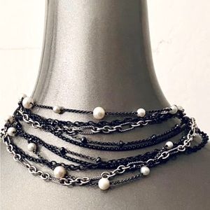 David Yurman Multistrand Quatrefoil Necklace with Onyx and Cultured White Pearls